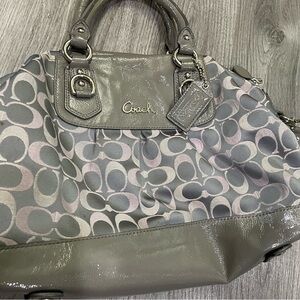 Coach Gray Signature Satchel with Silver Accents